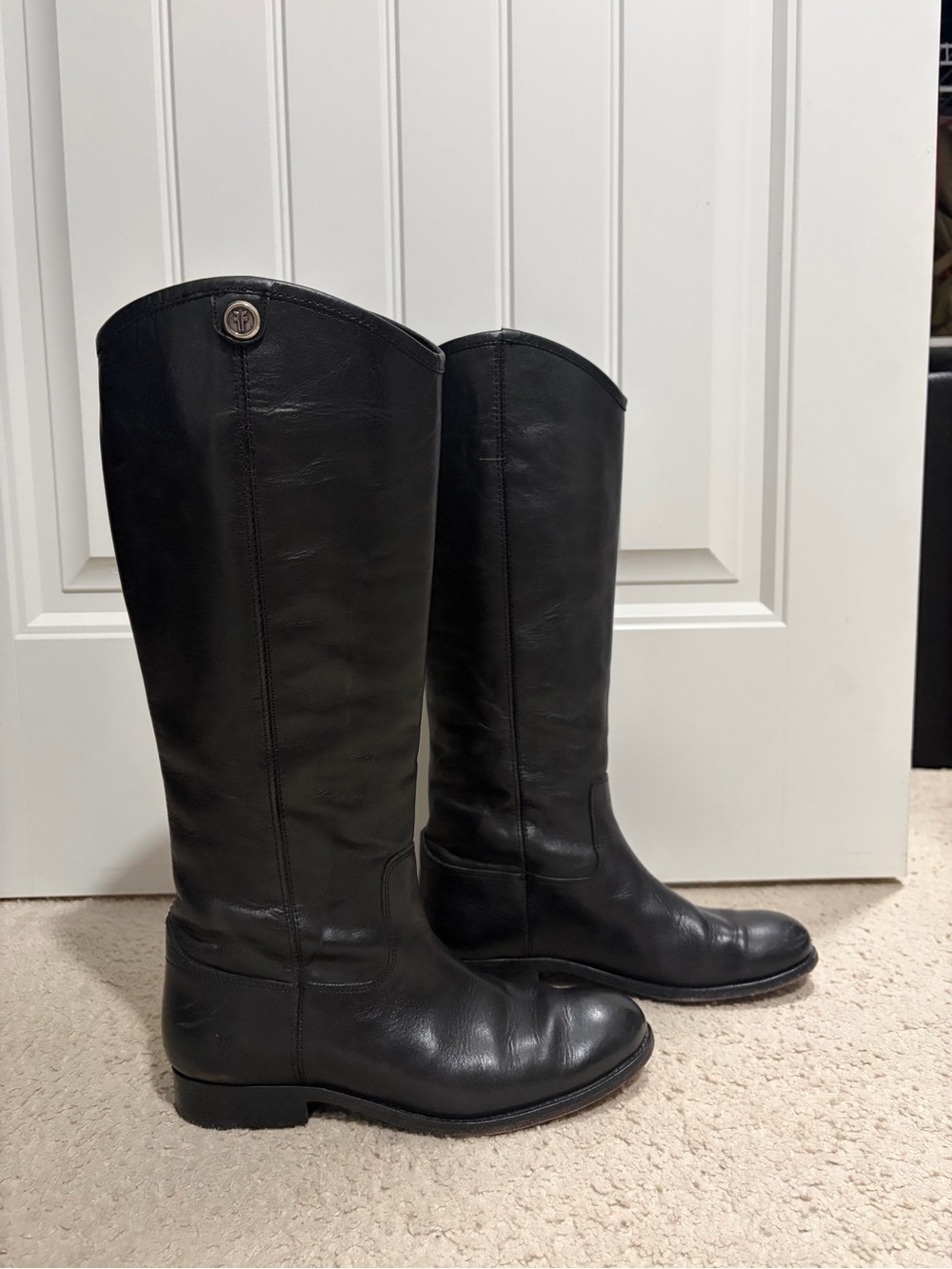 Frye Melissa Button 2 Black Leather Tall Riding Boots - Picture 2 of 8
